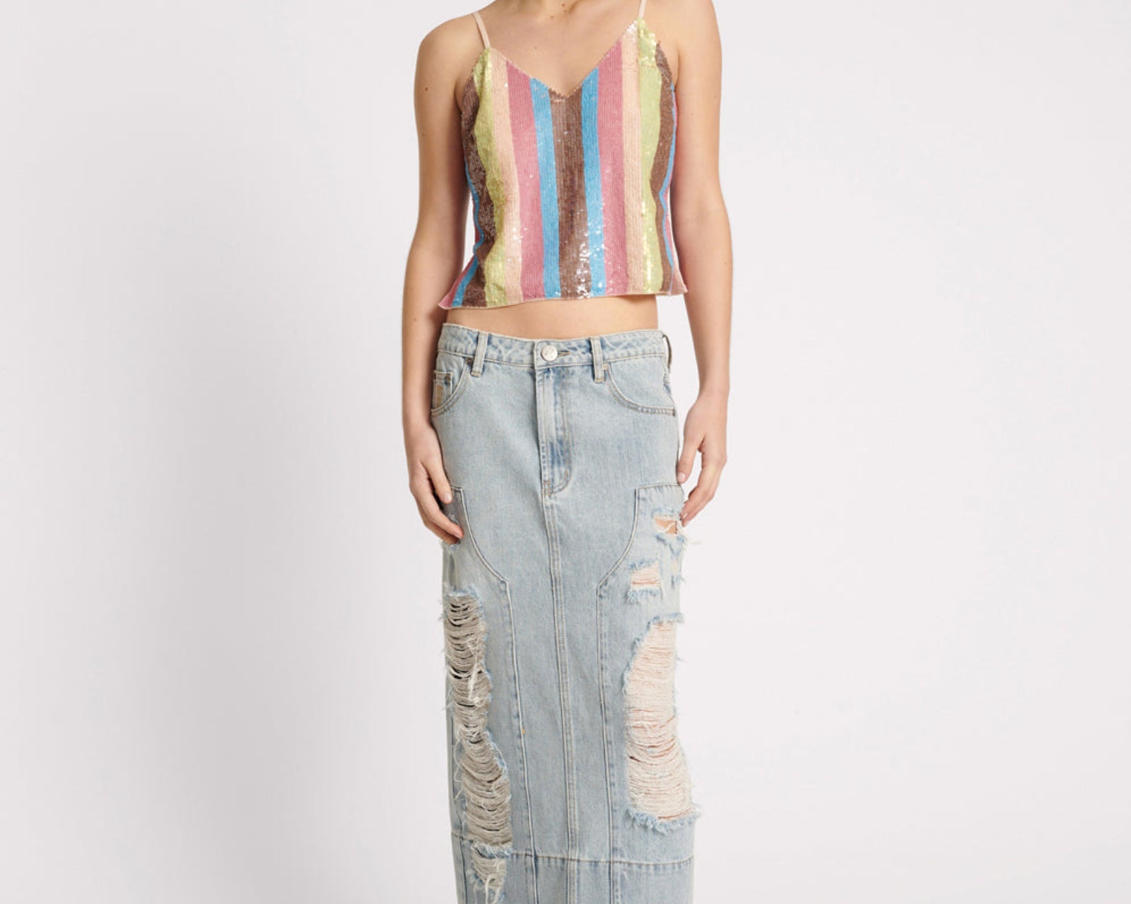 Cassidy Mid Waist Long Denim Column Denim Skirt - Fleetwood