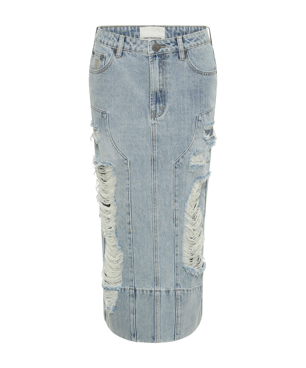 Cassidy Mid Waist Long Denim Column Denim Skirt - Fleetwood