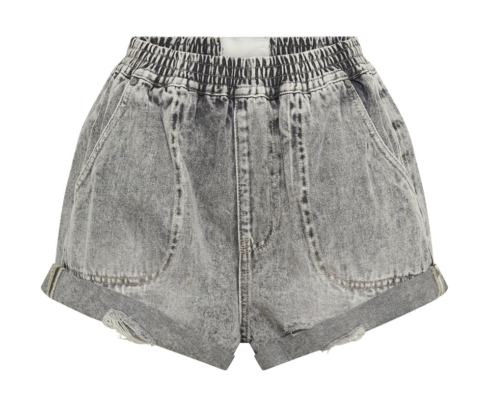 Hunters Mid Waist Boyfriend Elasticated Denim Shorts - Smoke Grey