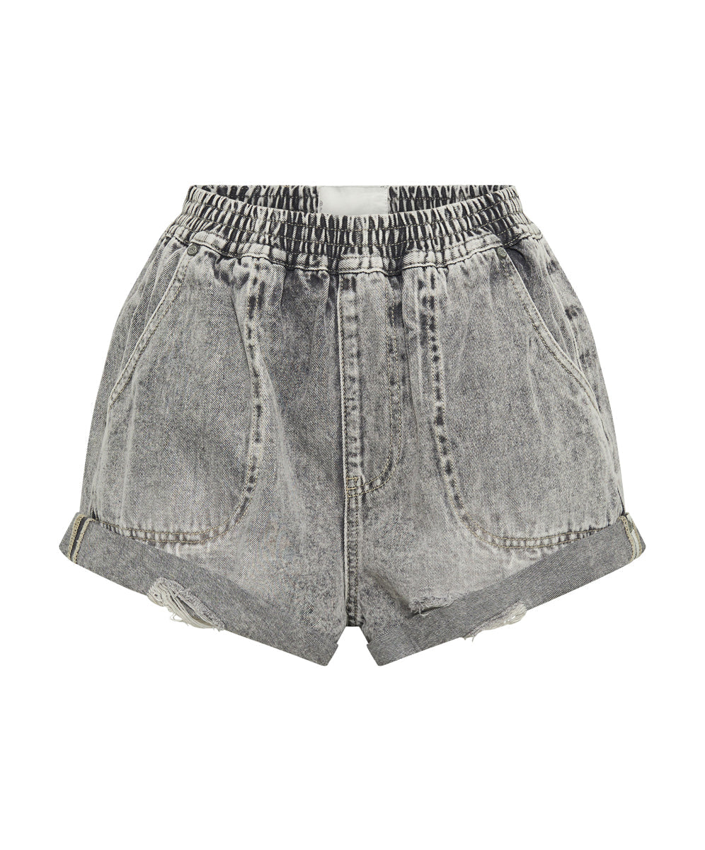 Hunters Mid Waist Boyfriend Elasticated Denim Shorts - Smoke Grey