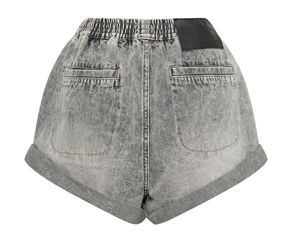 Hunters Mid Waist Boyfriend Elasticated Denim Shorts - Smoke Grey