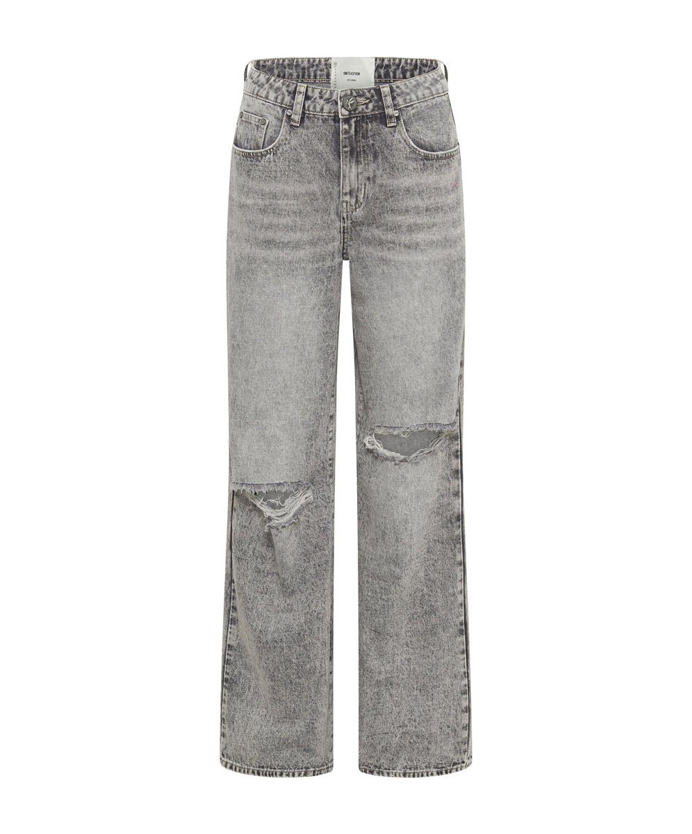 Jackson Mid Waist Wide Leg Denim Jeans - Smoke