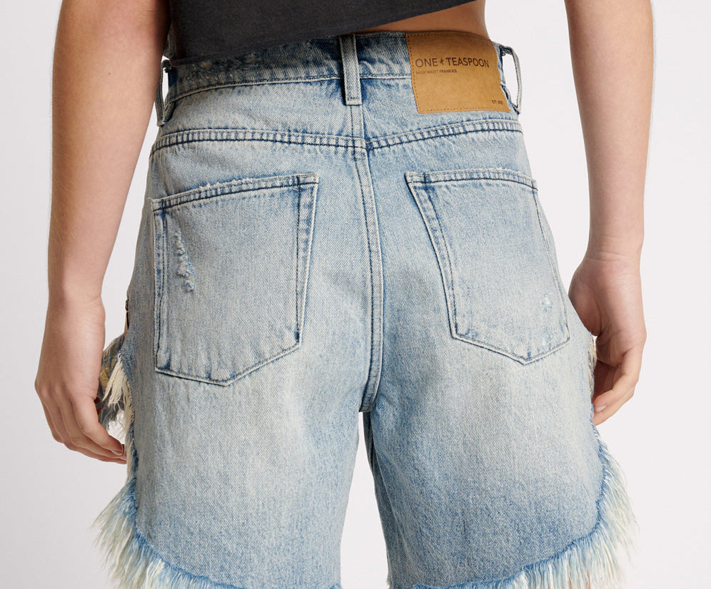 Frankies Low Waist Long Length Denim Shorts Salty Dog One Teaspoon