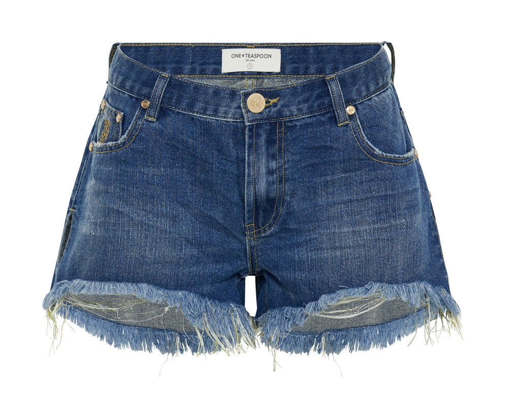 Marlons Low Waist Boyfriend Denim Shorts - Shredded Gold