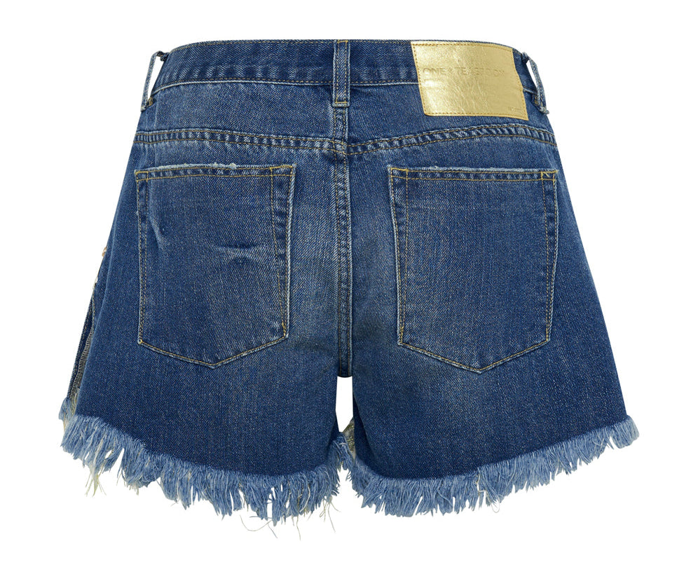 Marlons Low Waist Boyfriend Denim Shorts - Shredded Gold