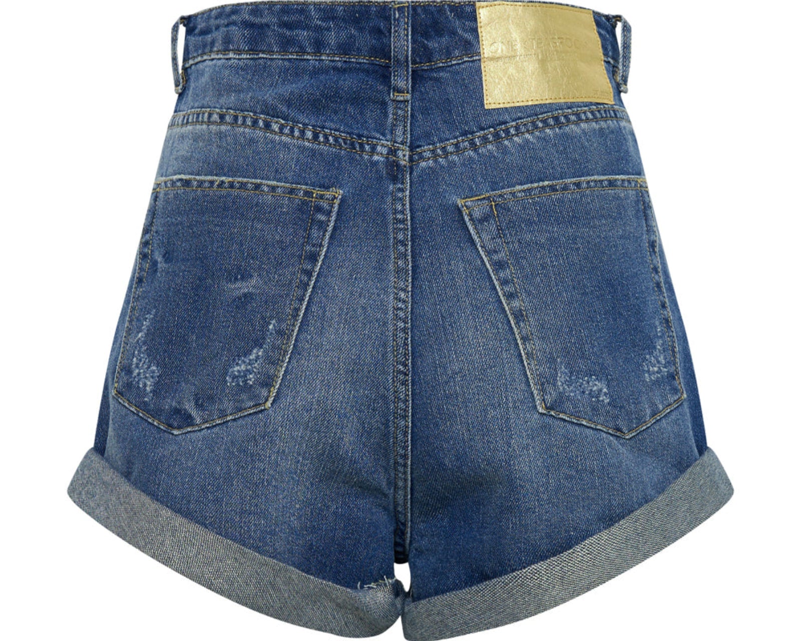Bandits High Waist Foil Denim Shorts - Blue Shredded Gold