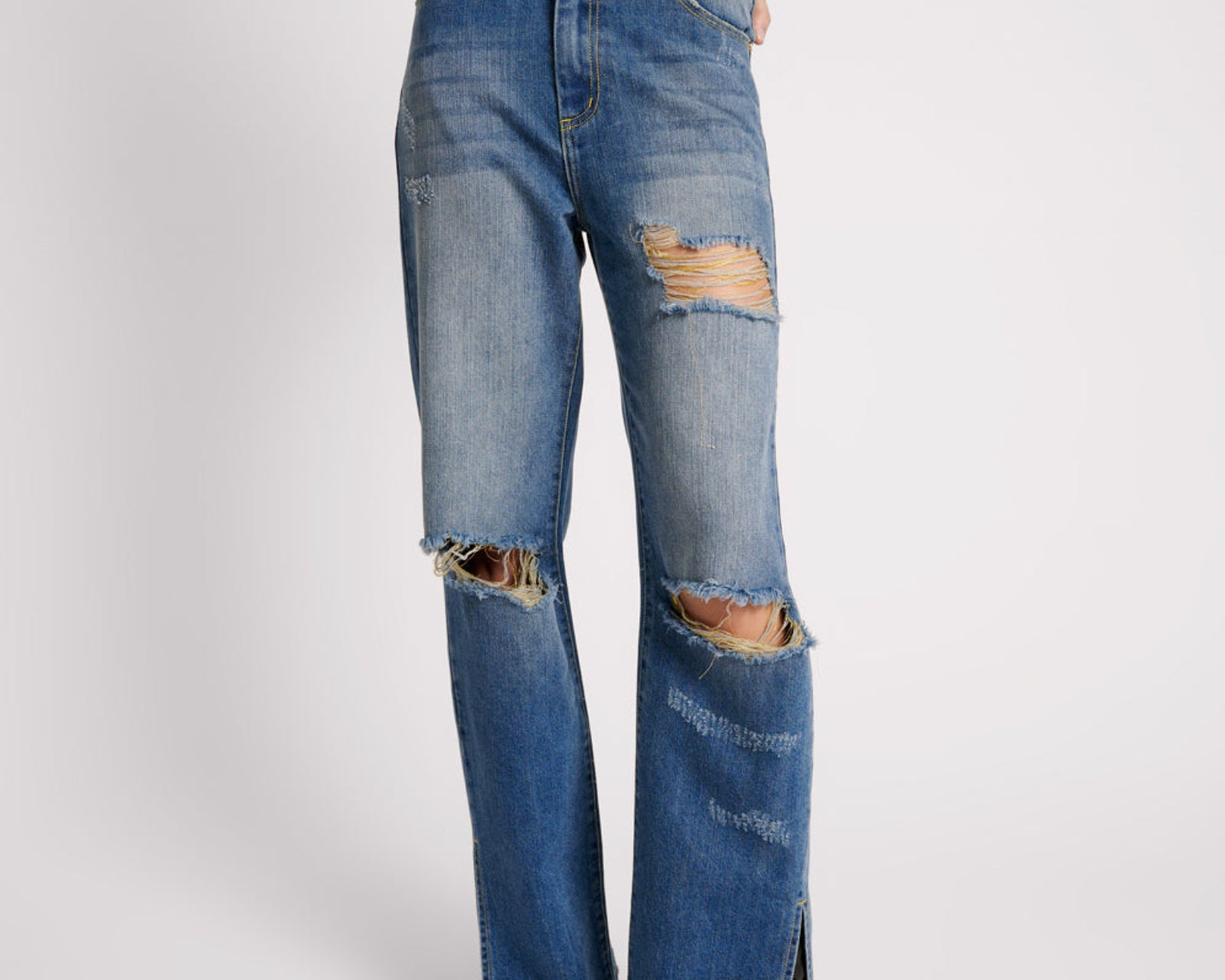 Billie Low Slung Straight Leg Mid Waist Denim Jeans - Shredded Gold