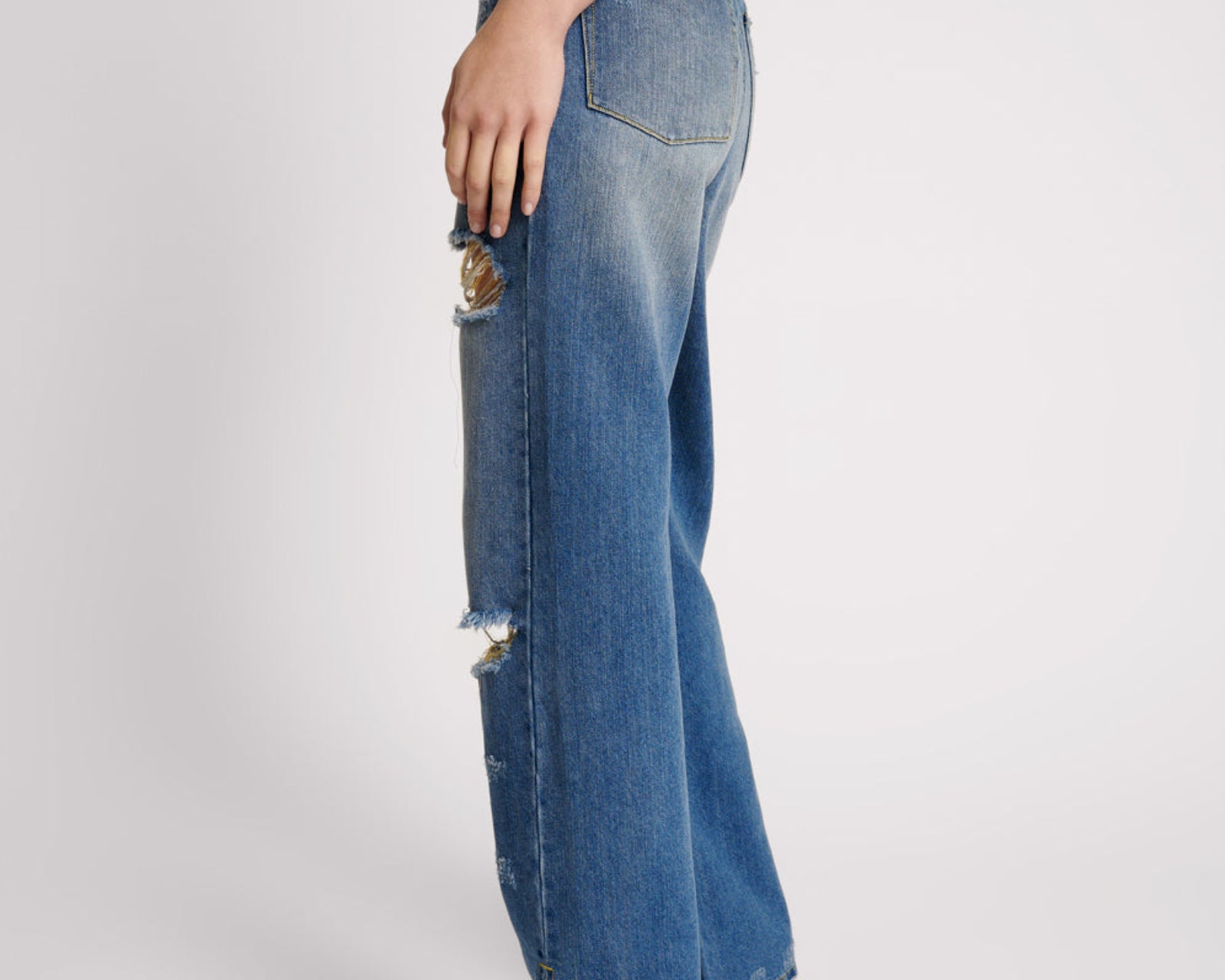 Billie Low Slung Straight Leg Mid Waist Denim Jeans - Shredded Gold