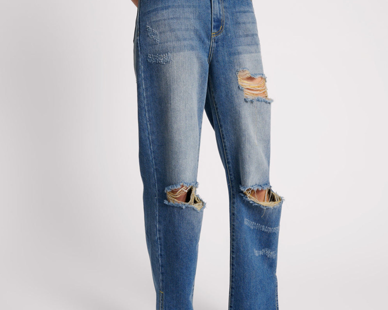 Billie Low Slung Straight Leg Mid Waist Denim Jeans - Shredded Gold