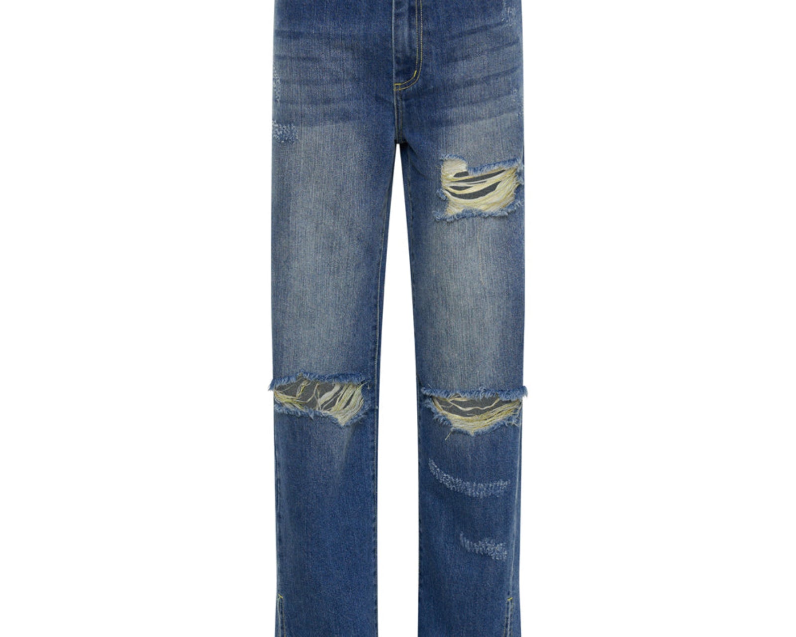 Billie Low Slung Straight Leg Mid Waist Denim Jeans - Shredded Gold