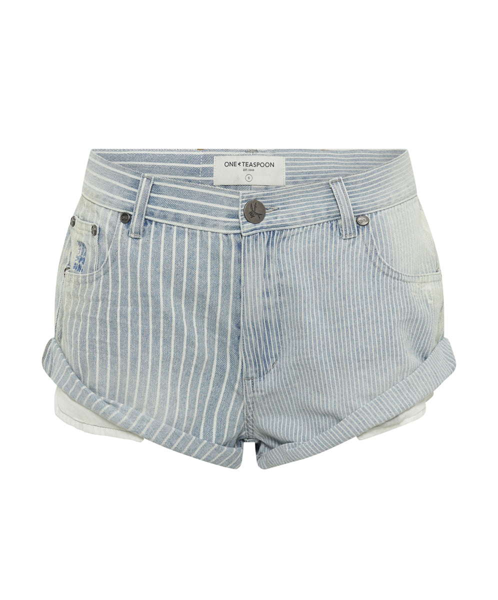 Products Bandits Low Waist Denim Shorts - Painters Stripe Blue