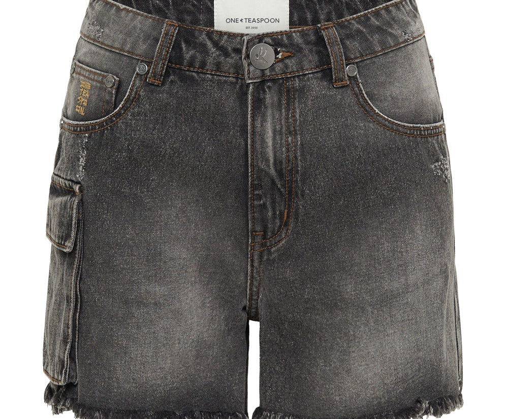 Legends High Waist Mom Fit Denim Shorts - Faded Black