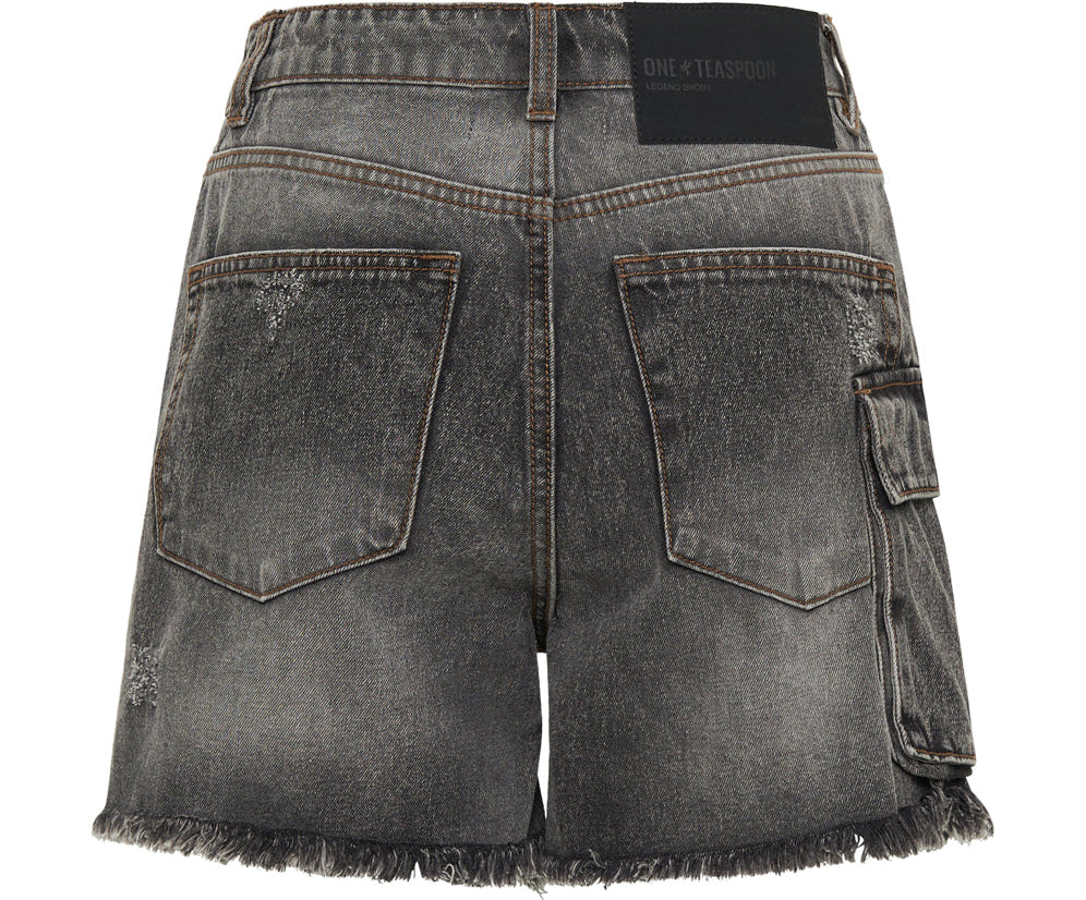 Legends High Waist Mom Fit Denim Shorts - Faded Black