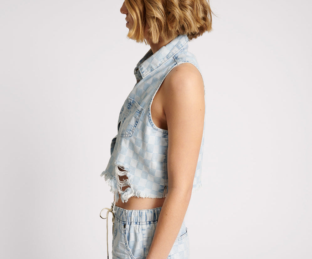 Braxton Denim Top - Blue Check