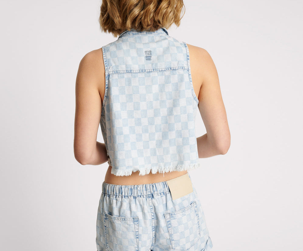 Braxton Denim Top - Blue Check