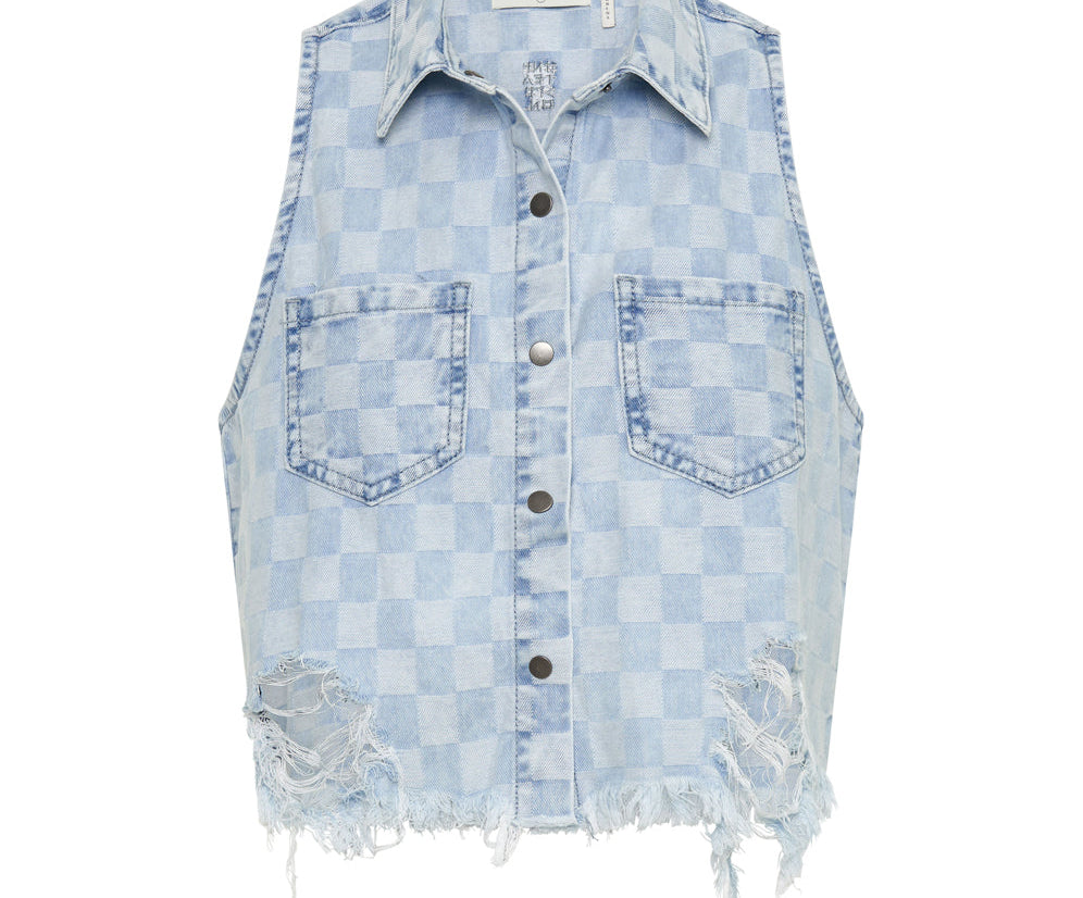 Braxton Denim Top - Blue Check