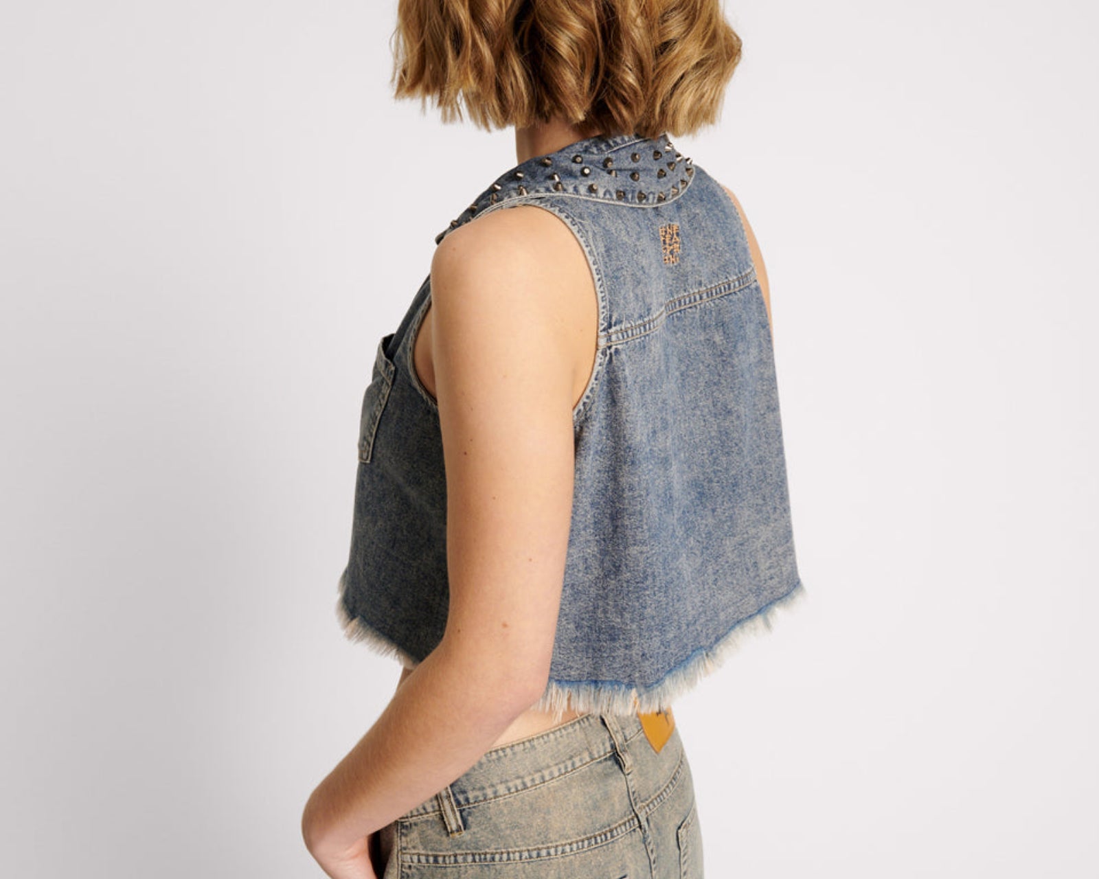 Braxton Studded Denim Top - Dirty Blue