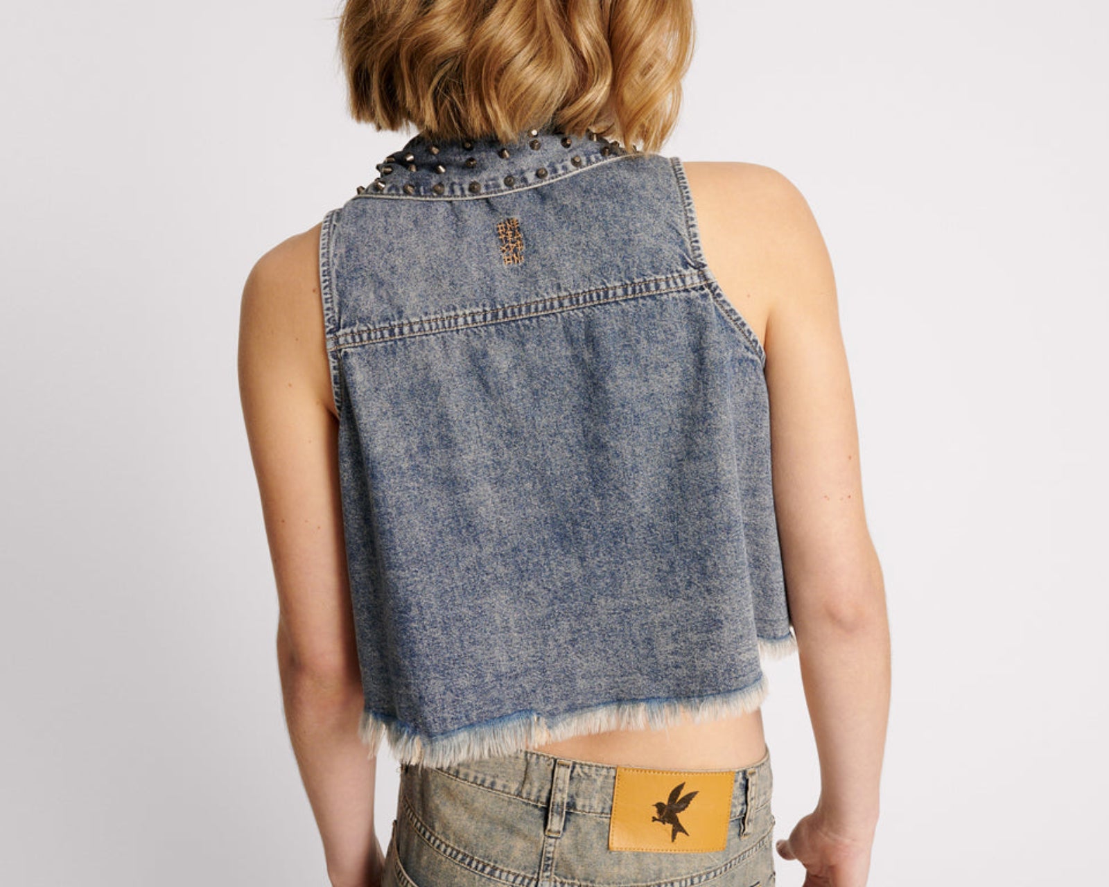 Braxton Studded Denim Top - Dirty Blue