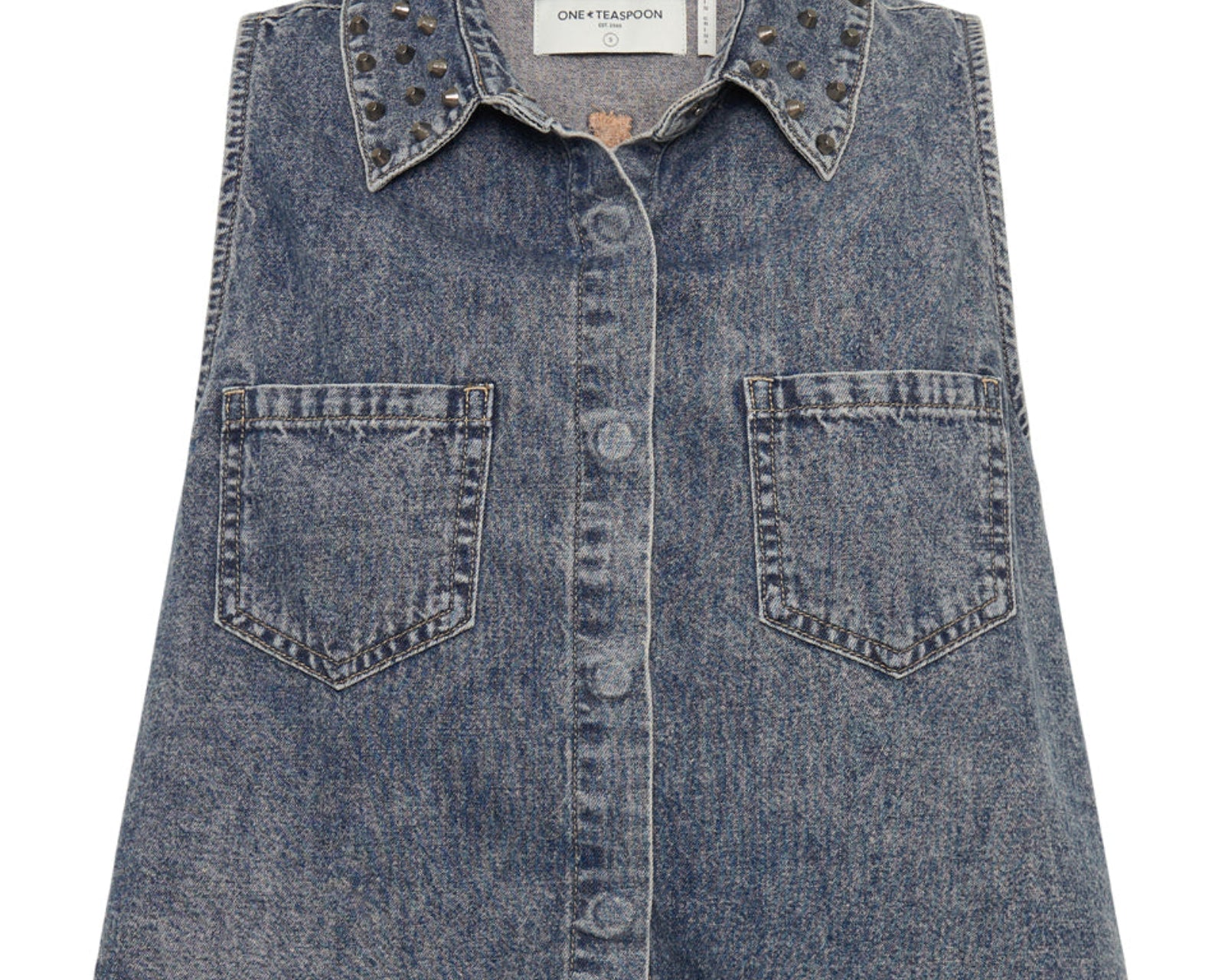 Braxton Studded Denim Top - Dirty Blue