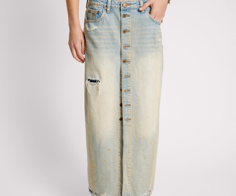 Patsy Longline Denim Skirt - Dirty Kansas