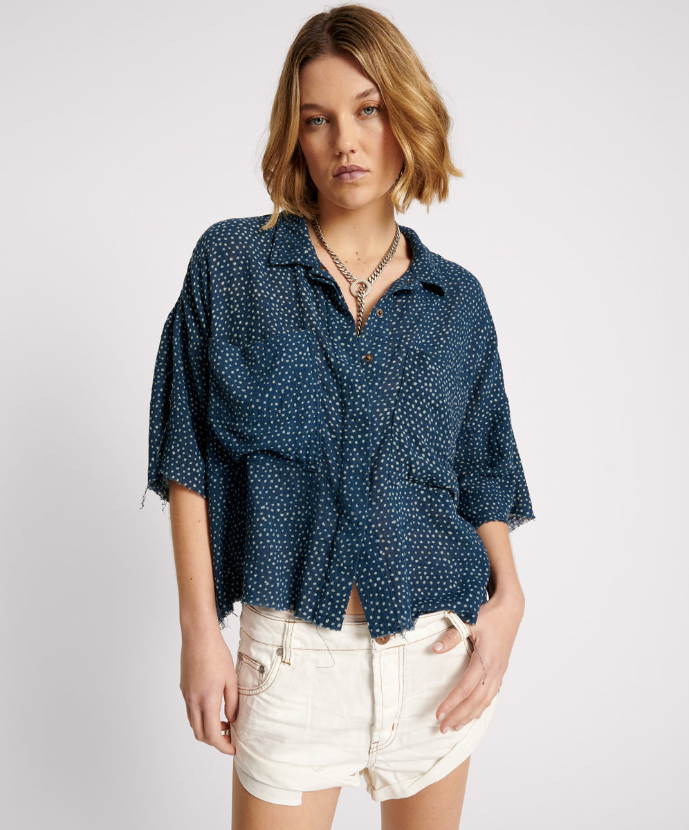 Products BATIK SPOT HAND DYED MUSLIN CROPPED SHIRT