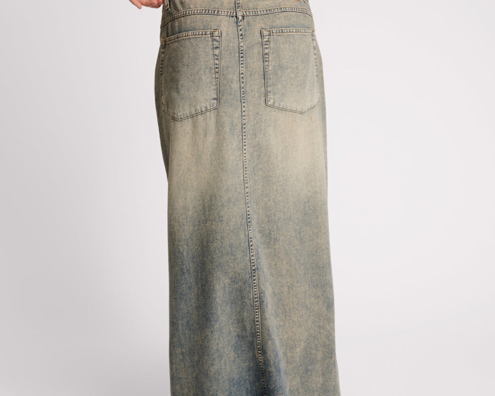 Denim Low Waist Column Skirt - Dirty Blue