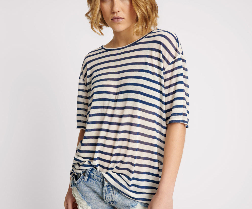 LINEN STRIPE BOYFRIEND TEE