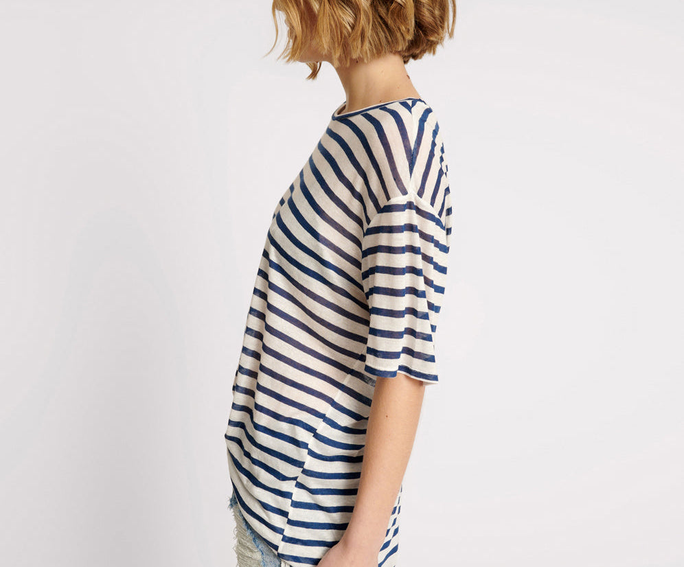 LINEN STRIPE BOYFRIEND TEE