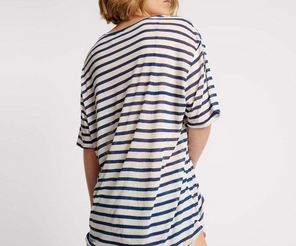 LINEN STRIPE BOYFRIEND TEE