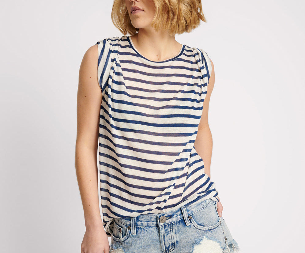 LINEN STRIPE BOYFRIEND TEE