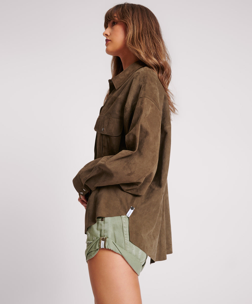 Products ARMY GREEN SUEDE DARIA SHIRT