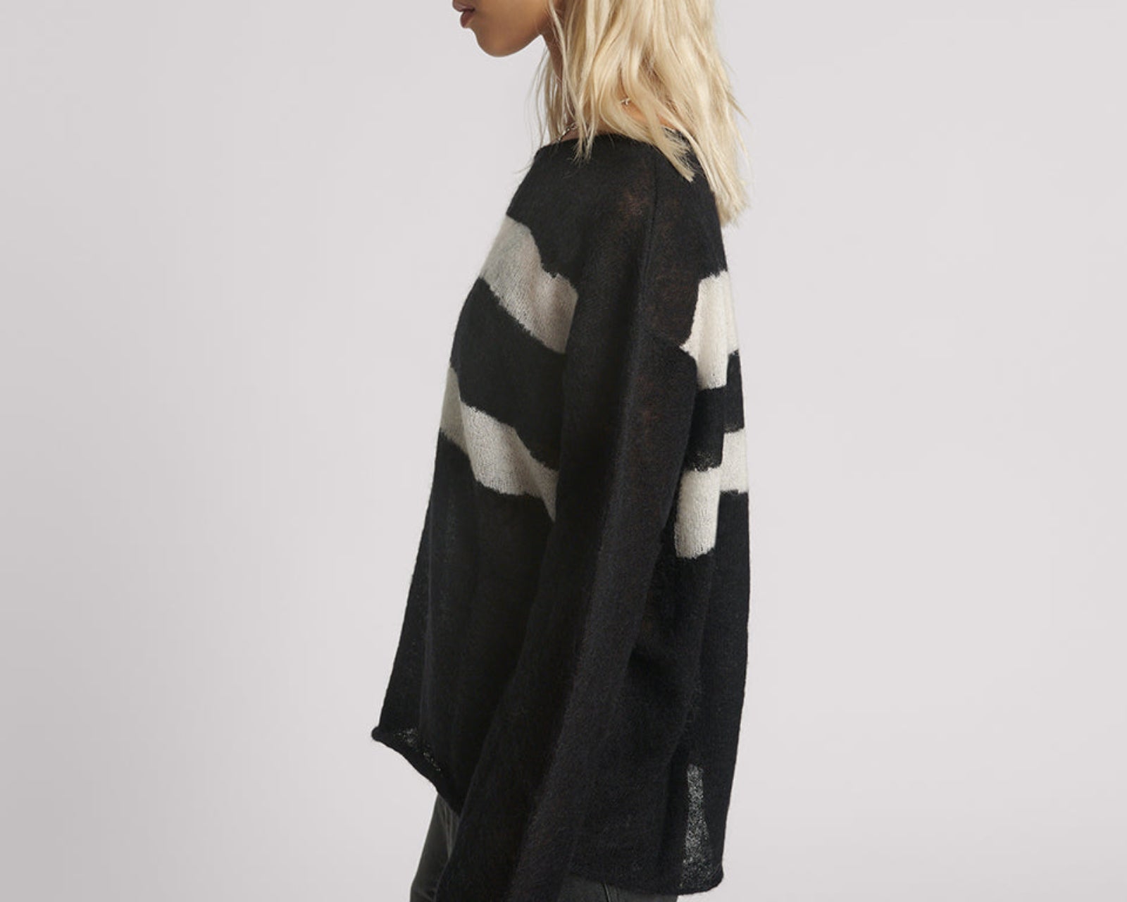 Vivianne Wide Neck Stripe Mohair Sweater - Black White