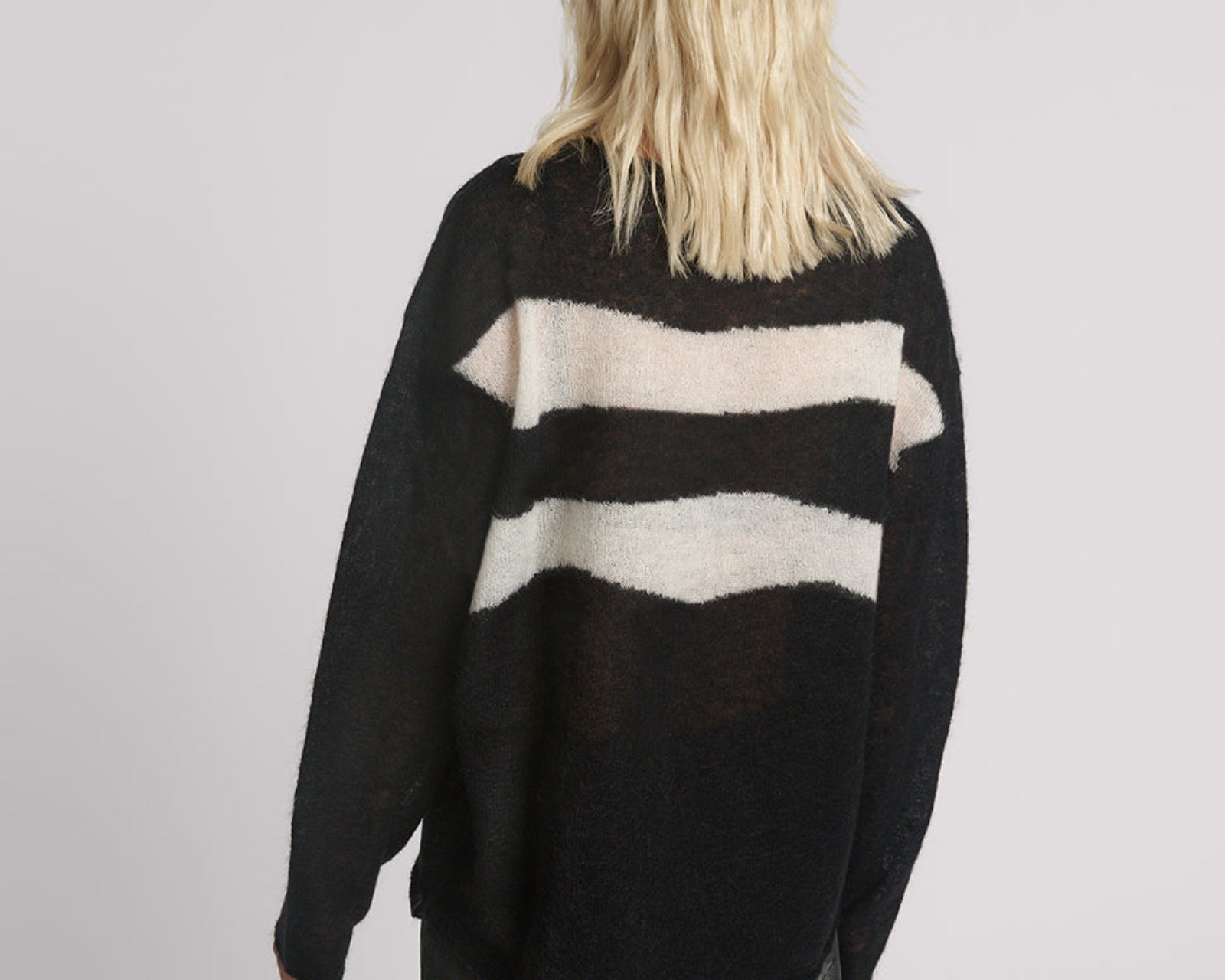 Vivianne Wide Neck Stripe Mohair Sweater - Black White