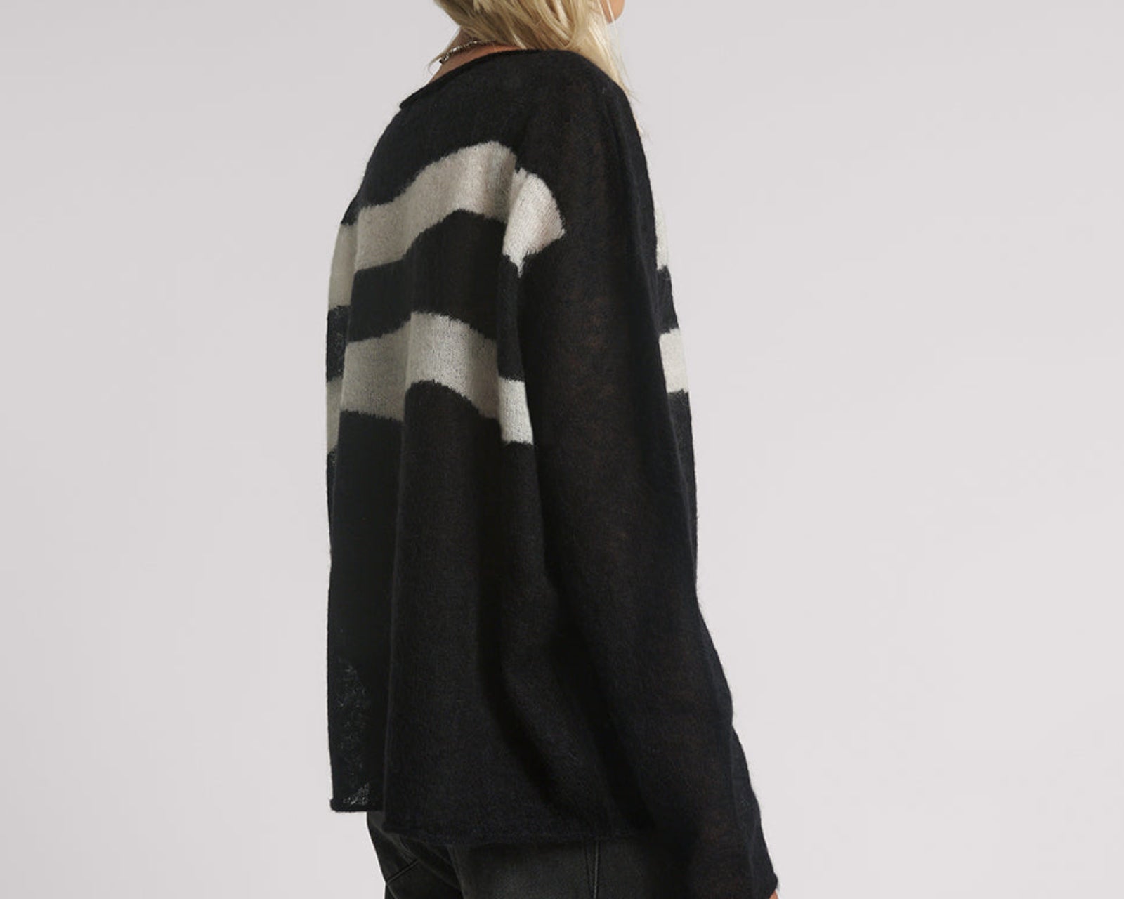 Vivianne Wide Neck Stripe Mohair Sweater - Black White