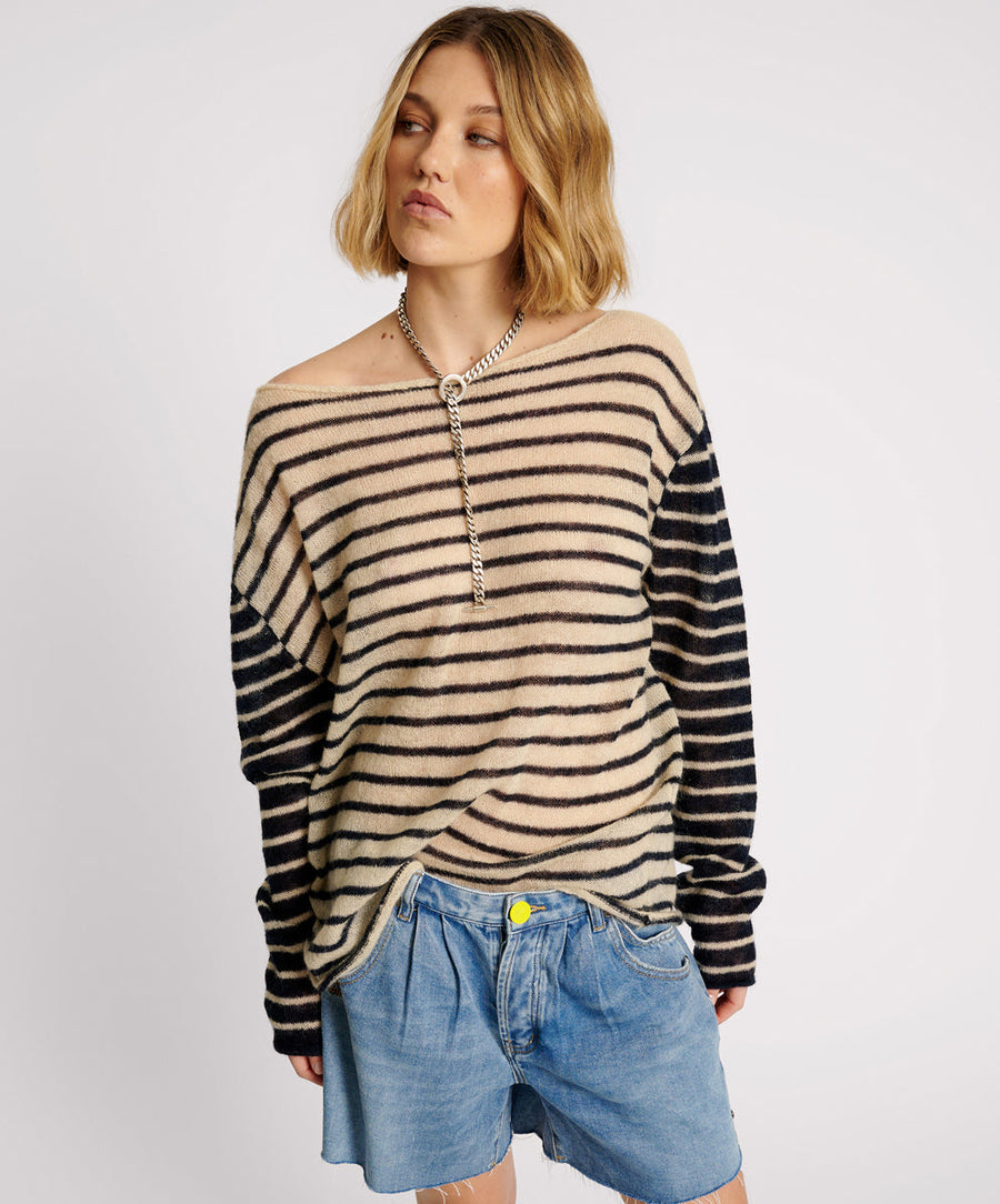 Striped Luxury Mohair Sweater - Ivory