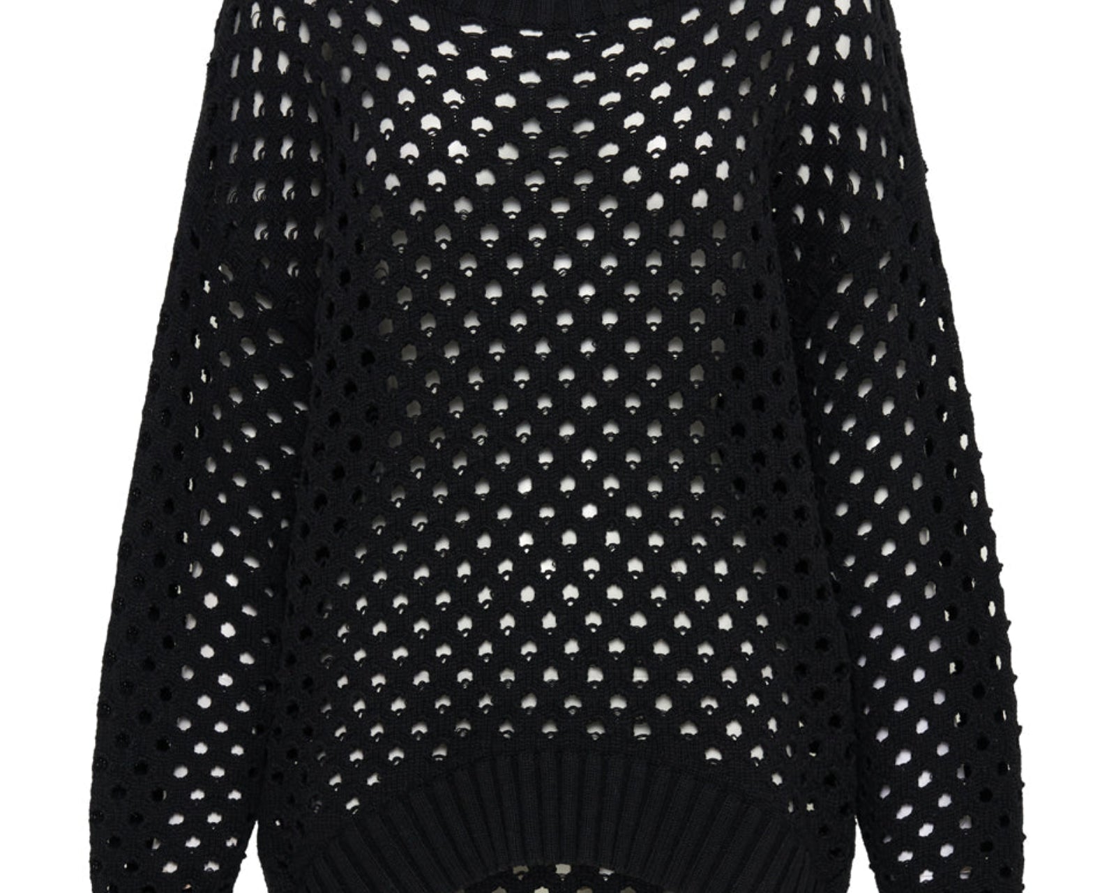 Knitted Fishnet Zip Side Sweater - Black