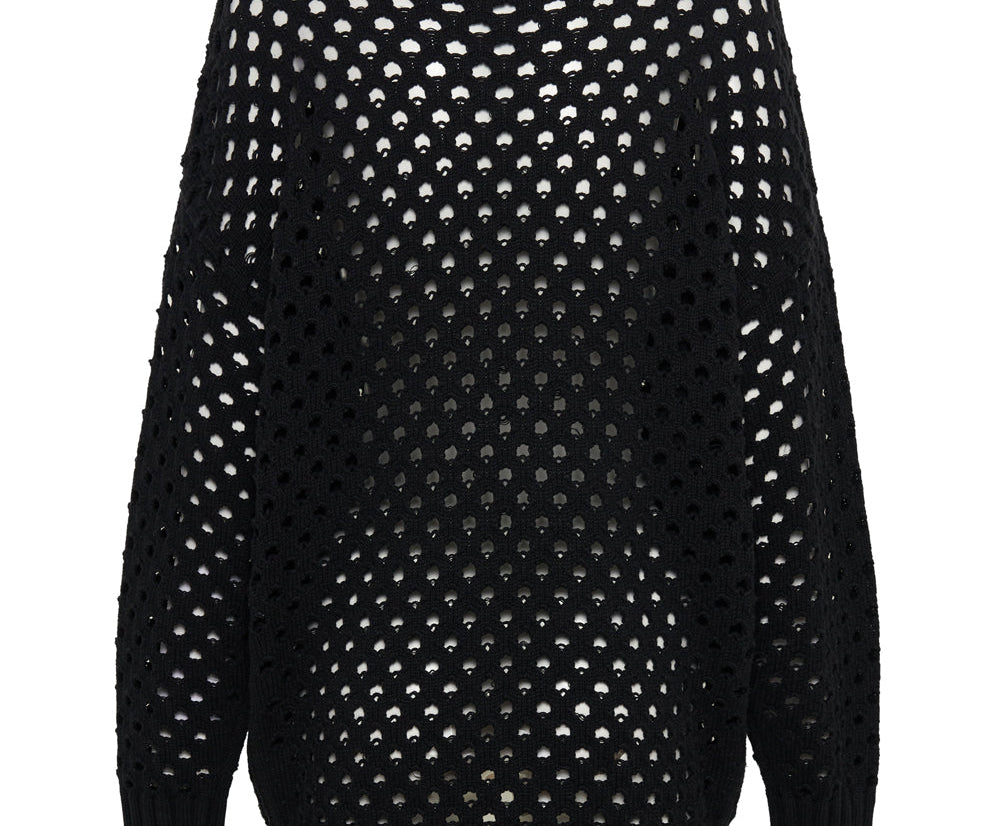 Knitted Fishnet Zip Side Sweater - Black