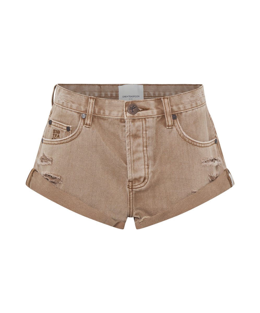 Bandits Low Waist Denim Shorts - Tobacco Brown | One Teaspoon
