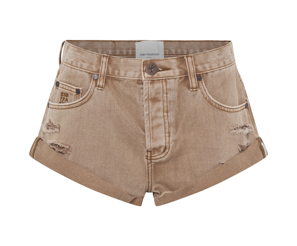 Bandits Low Waist Denim Shorts - Tobacco Brown