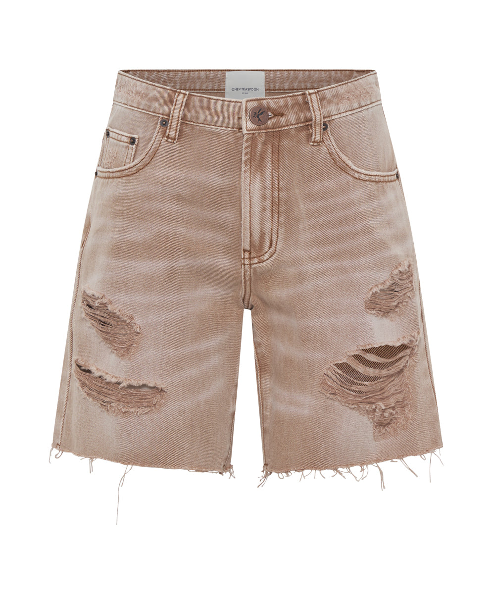 Products Jacksons Mid Waist Wide Leg Denim Shorts - Tobacco