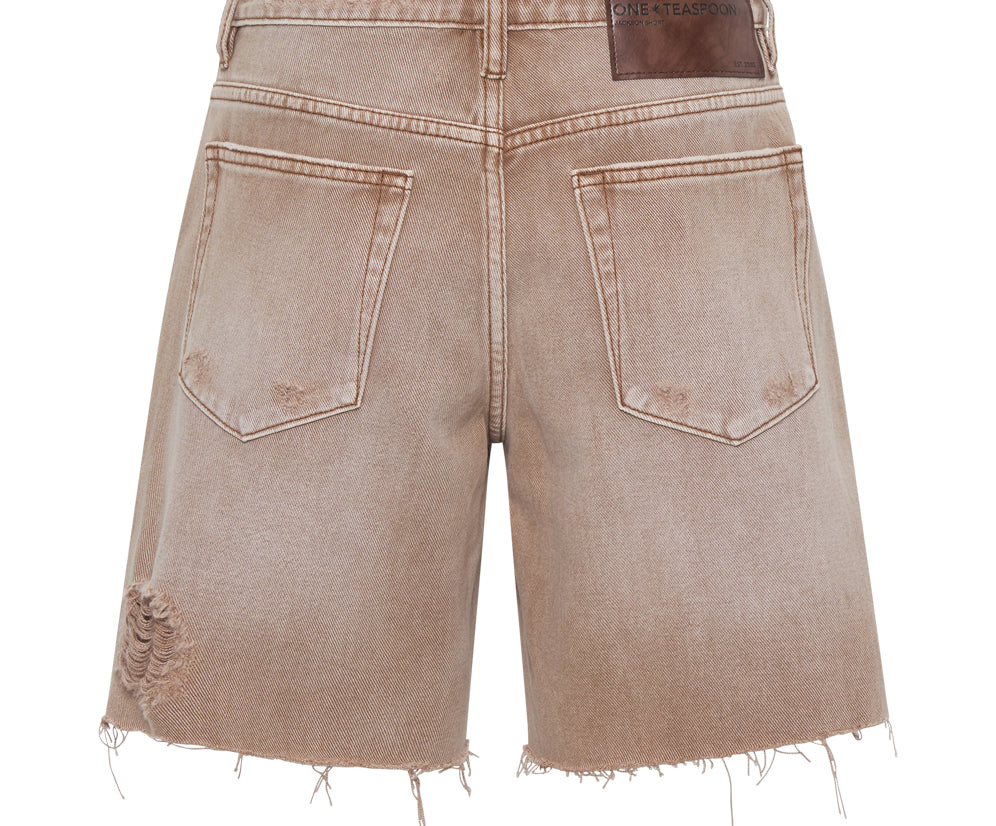Jacksons Mid Waist Wide Leg Denim Shorts - Tobacco