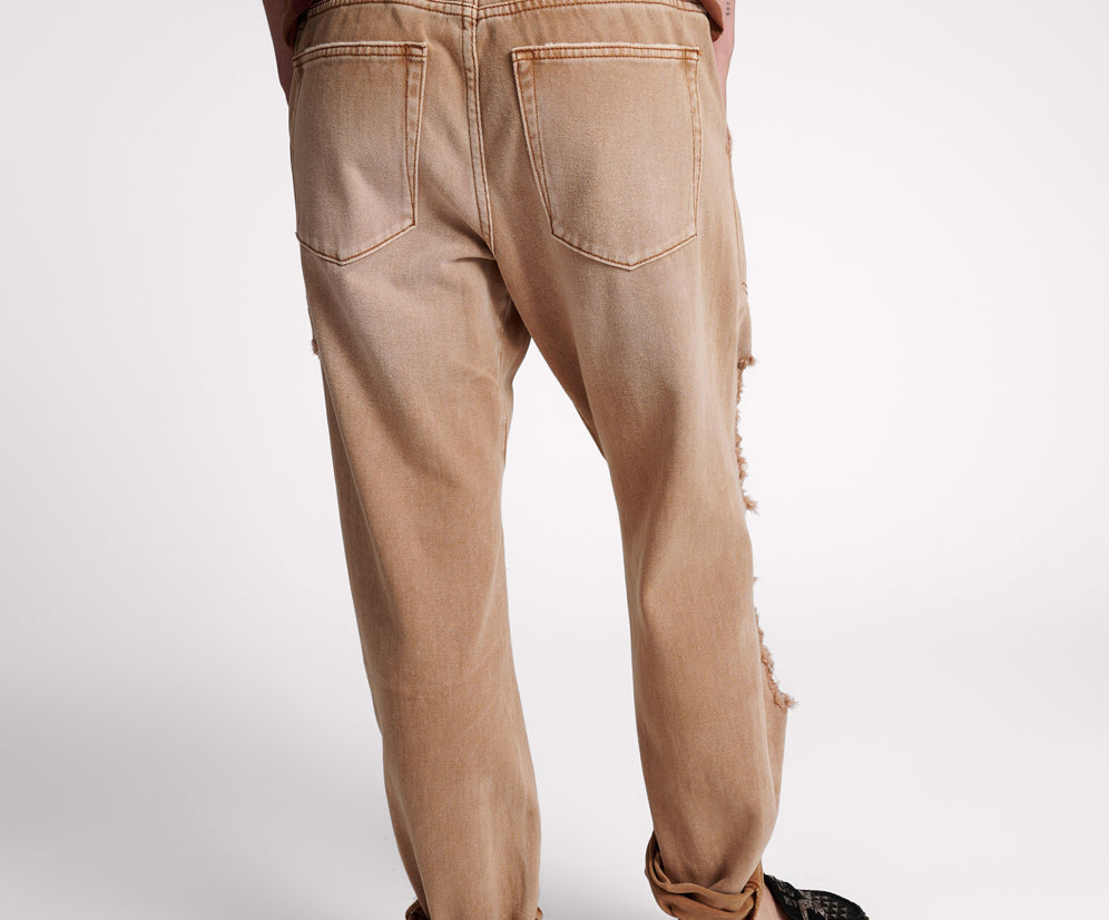 Shabbies Low Waist Drawstring Boyfriend Denim Jeans - Tobacco