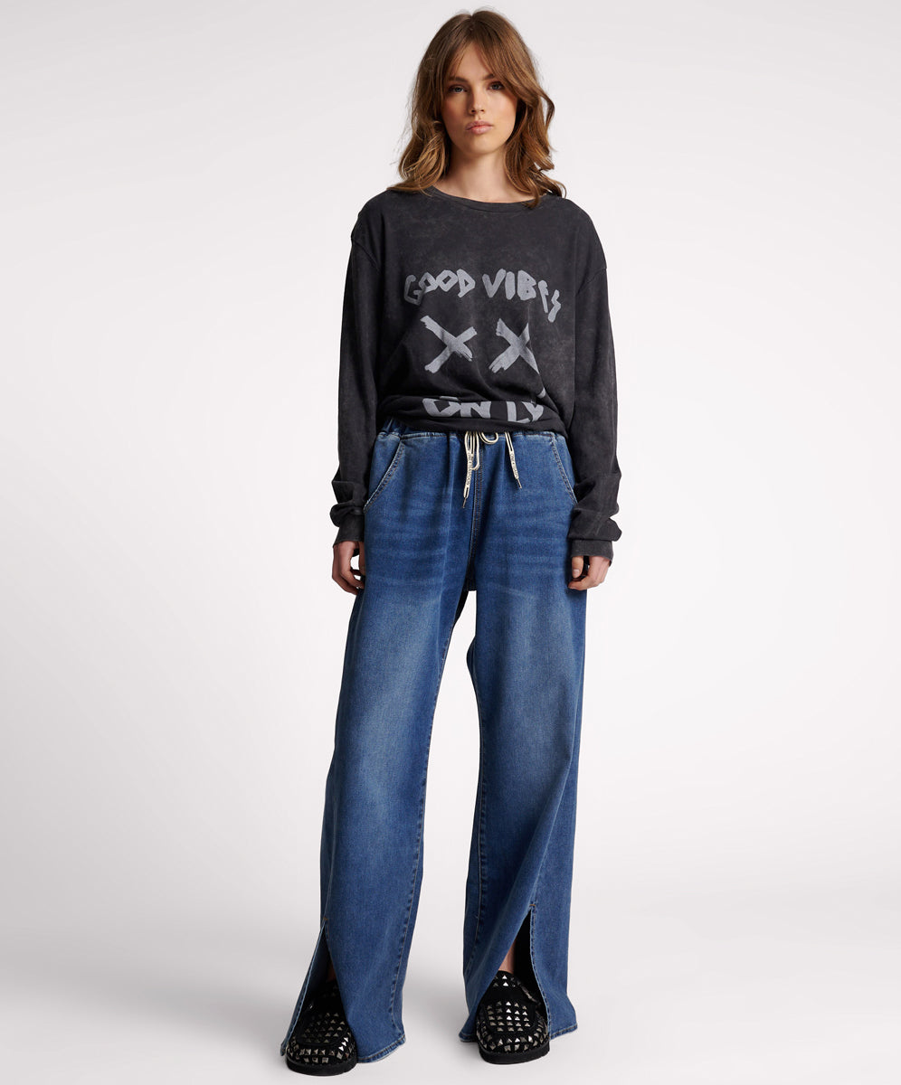 Products DEEP BLUE ROADHOUSE WIDE LEG DRAWSTRING JEANS