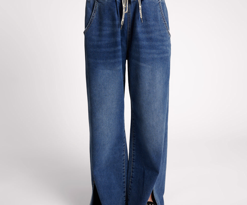 DEEP BLUE ROADHOUSE WIDE LEG DRAWSTRING JEANS