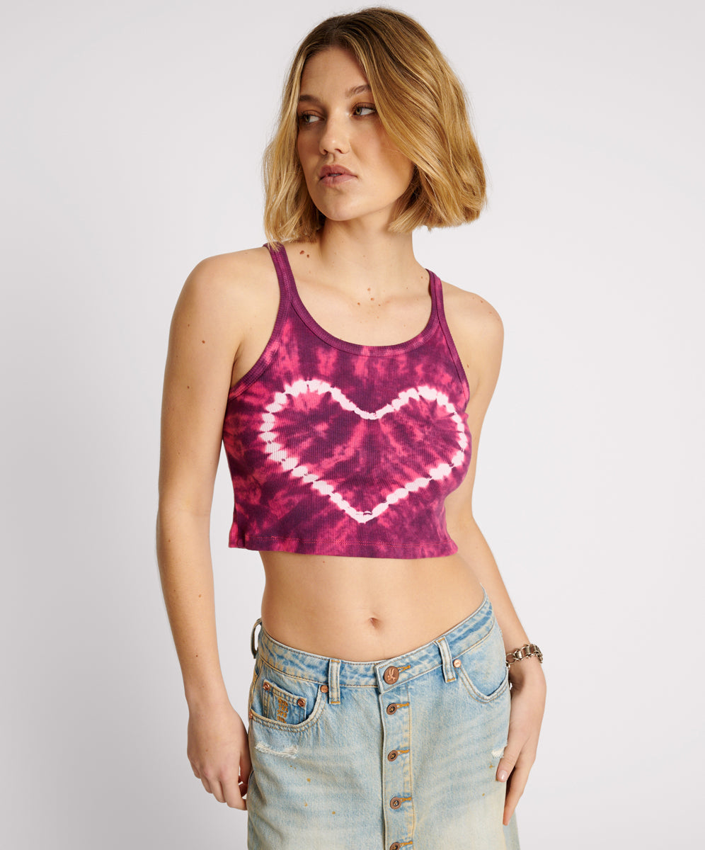 Last Stock TIE DYE HEART CROPPED RIB TANK