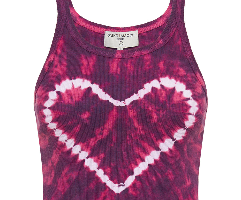 TIE DYE HEART CROPPED RIB TANK