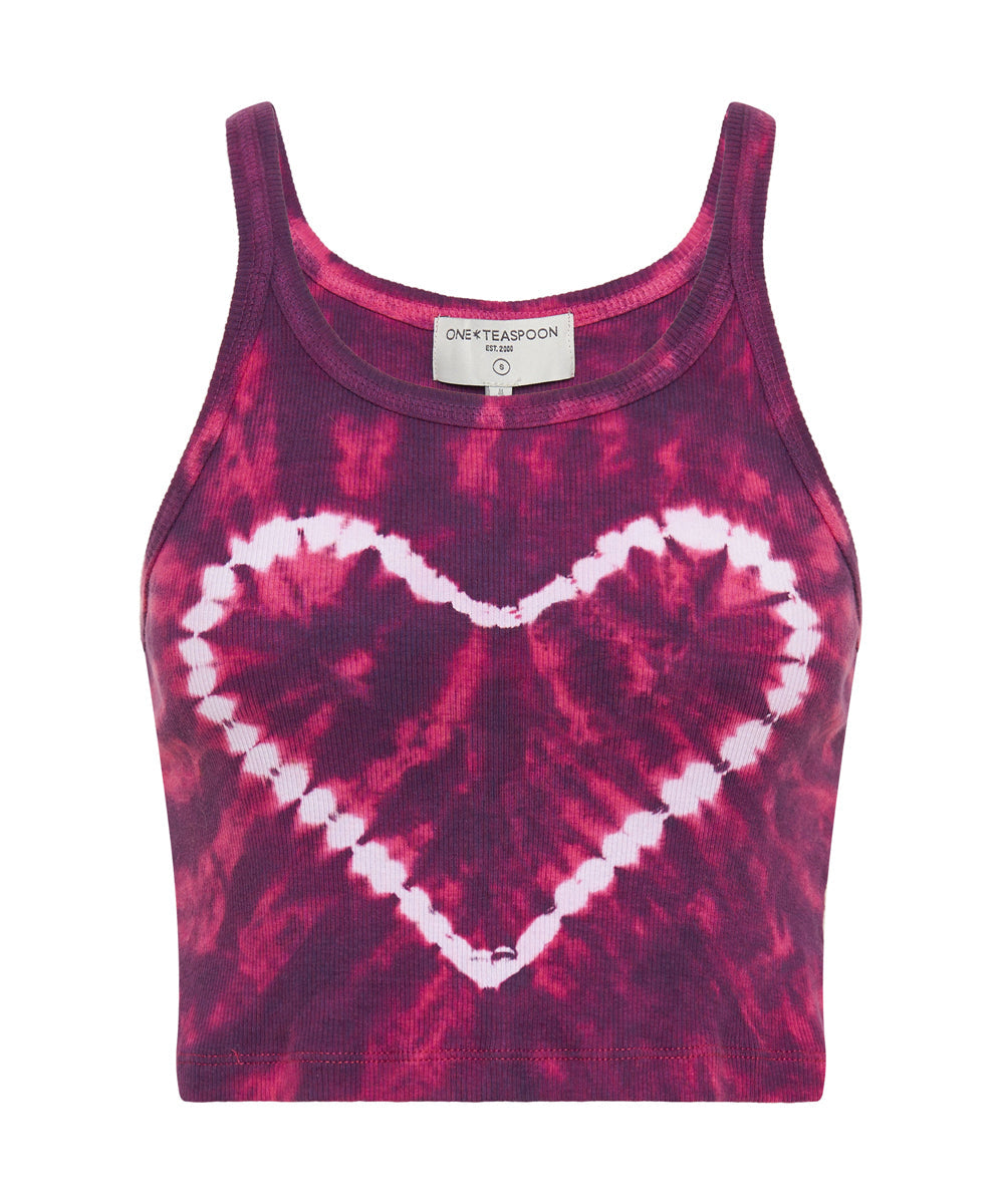 Last Stock TIE DYE HEART CROPPED RIB TANK