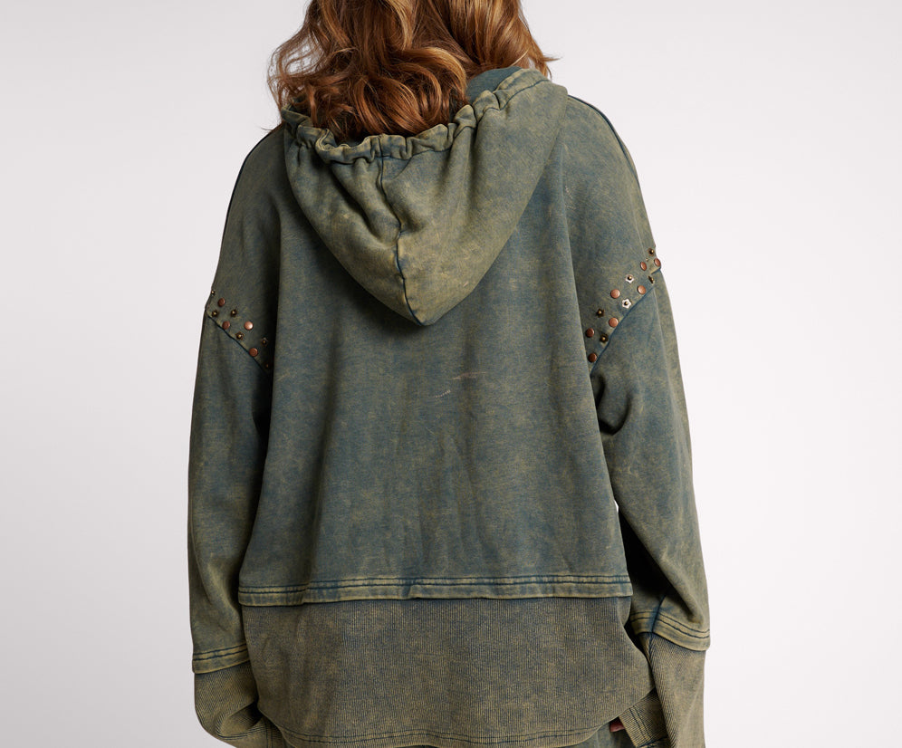 Studded Track Warm Up Sweater Hoody - Petrol Green