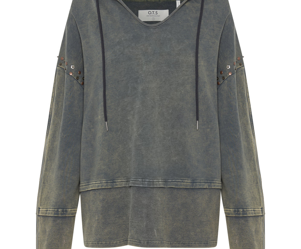 Studded Track Warm Up Sweater Hoody - Petrol Green
