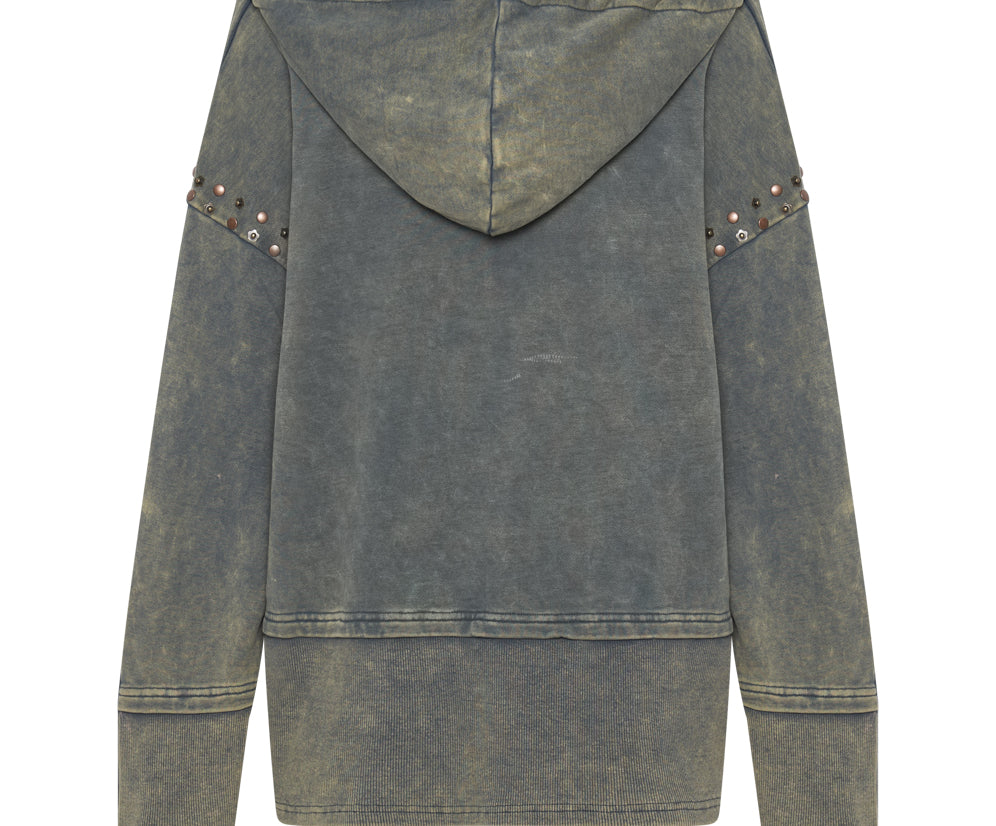 Studded Track Warm Up Sweater Hoody - Petrol Green